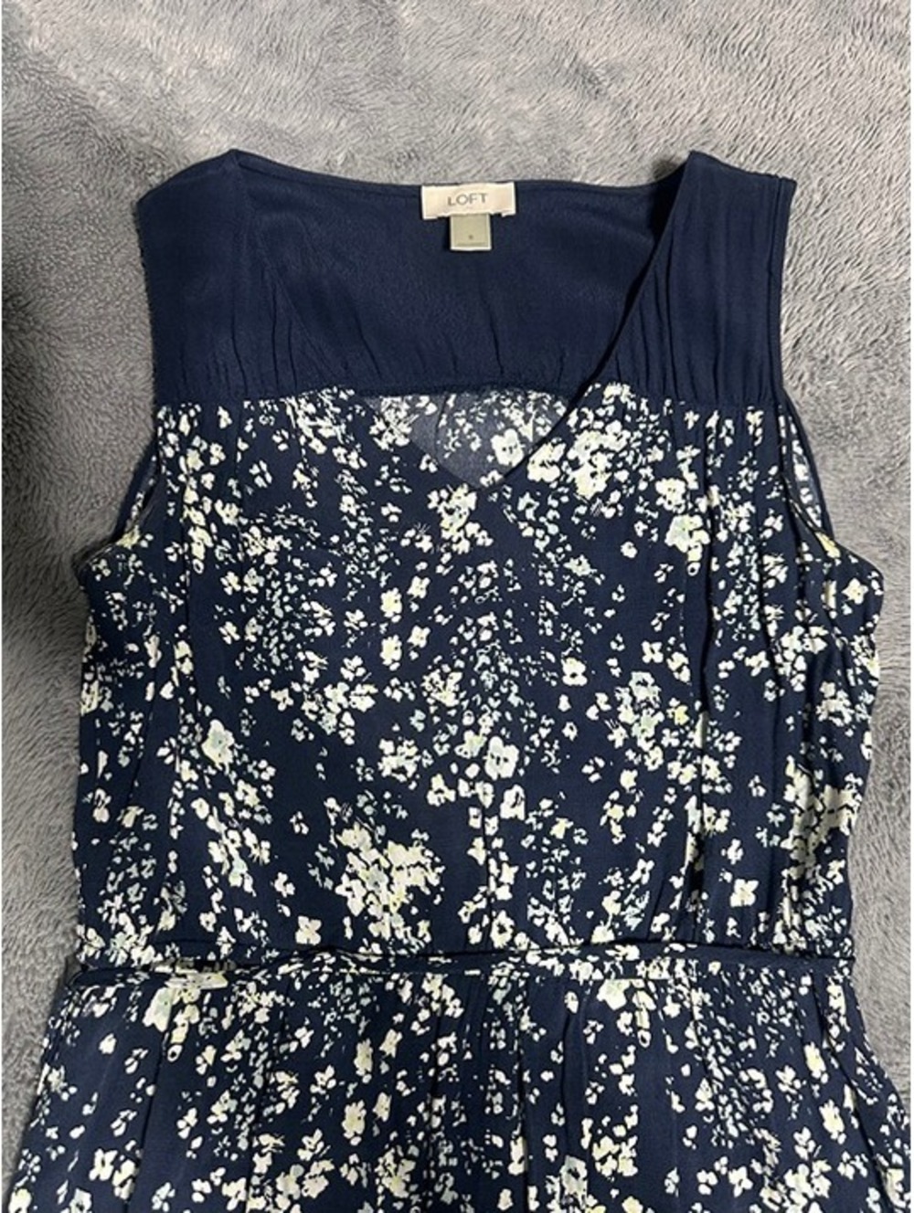 LOFT Navy Blue Floral Fit & Flare Dress Size Small S Sleeveless